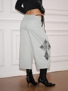 CHAOSSORY CHAOSSORY Women's Cross Pattern Casual Daily Sweatpants - Grey - View 2