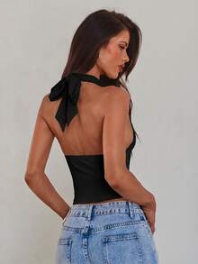 Aloruh Women's Sexy Hollow Out Metal Buckle Decor Halter Neck Backless Camisole - Black - View 8