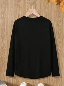 SHEIN LUNE Christmas Plus-Size Women's Christmas Snowman Pattern Print V-Neck Top, Long-Sleeved Loose-Fitting P - Black - View 2