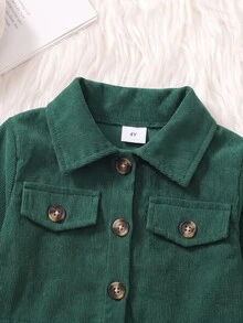 SHEIN 女童時尚領口長袖外套＋彈性腰 A 字層次花卉印花細肩帶洋裝 2 件套休閒嬰幼兒 7 歲生日秋季綠色 - 綠色 - 查看 3