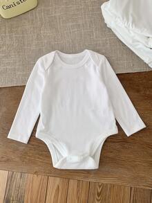 SHEIN 5pcs/Set Newborn Baby Girls Cute White Long Sleeve Bodysuit Set, Autumn/Winter Neutral - White - View 3