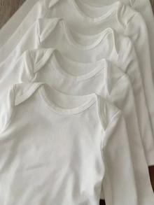 SHEIN 5pcs/Set Newborn Baby Girls Cute White Long Sleeve Bodysuit Set, Autumn/Winter Neutral - White - View 4