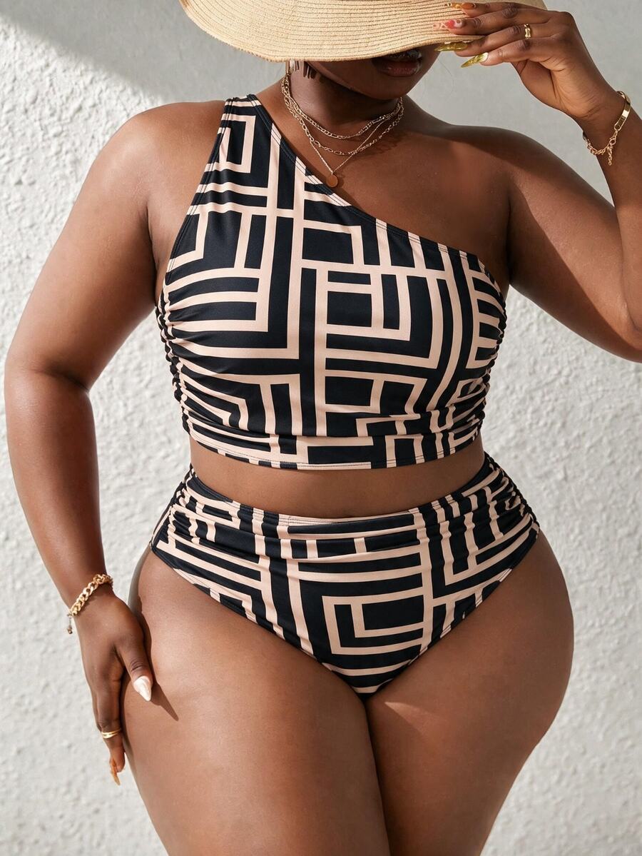SHEIN Swim 2025 New Year Spring Festival Plus Size Women's Red Solid Color Two-Piece Casual Vacation Tank Bikini - Multicolor - View 1
