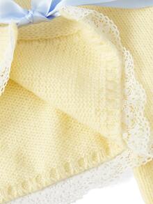 Sweetness Autumn/Winter Sweet Pastel Yellow Cropped Cardigan & Bow Skirt 2 Pieces Knit Set For Women - Pale Yellow - View 14