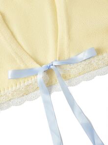 Sweetness Autumn/Winter Sweet Pastel Yellow Cropped Cardigan & Bow Skirt 2 Pieces Knit Set For Women - Pale Yellow - View 9