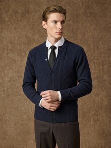 Formmaro Men's Autumn/Winter Knitted Cardigan , Formal, Daily Wear, For Fall, Ceremony Style For Commuting, Old Money - Navy Blue - View 1