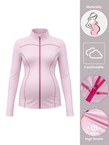 GentleRue Maternity Elegant Solid Color High Elasticity Maternity Sports Top - Pink - View 6