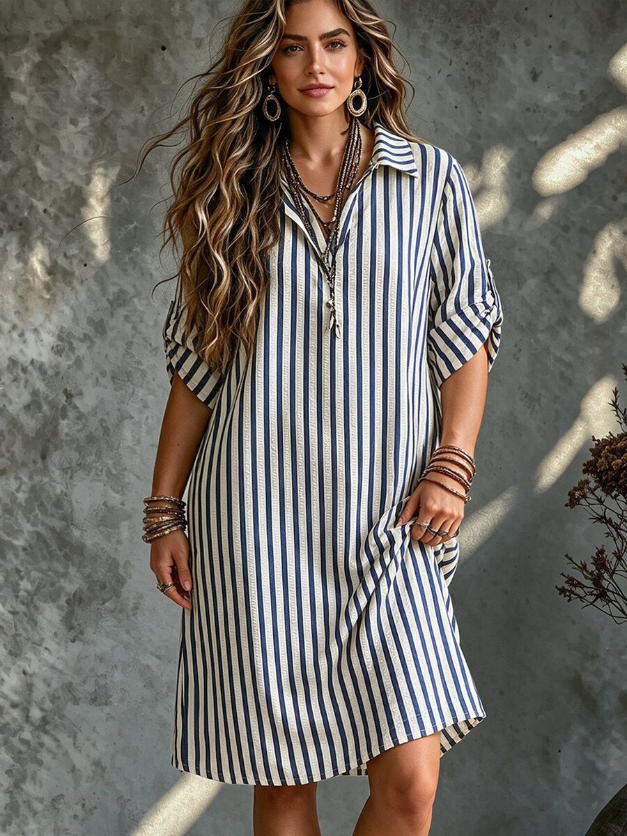 SHEIN Tall CURVE 大尺碼女款法式休閒波希米亞風傳統熱帶夏季短袖V領長版洋裝，度假早午餐婚禮賓客正式款，滿版白色
