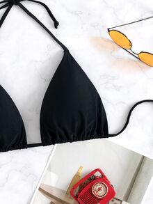 Swim Basics Solid Color Halter Neck Swimsuit Top For Beach & Vacation - Black - View 4