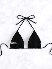 Swim Basics Solid Color Halter Neck Swimsuit Top For Beach & Vacation - Black - View 2