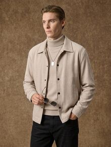 Manfinity Homme Men's Solid Color Long Sleeve Single-Breasted Casual Jacket,Formal, Daily Wear, For Fall, Ceremony Style For Commuting - Apricot - View 1