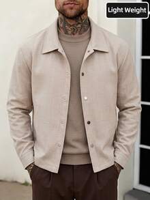 Manfinity Homme Men's Solid Color Long Sleeve Single-Breasted Casual Jacket,Formal, Daily Wear, For Fall, Ceremony Style For Commuting - Apricot - View 4