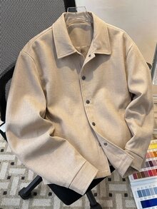 Manfinity Homme Men's Solid Color Long Sleeve Single-Breasted Casual Jacket,Formal, Daily Wear, For Fall, Ceremony Style For Commuting - Apricot - View 3