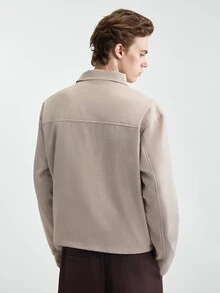 Manfinity Homme Men's Solid Color Long Sleeve Single-Breasted Casual Jacket,Formal, Daily Wear, For Fall, Ceremony Style For Commuting - Apricot - View 5