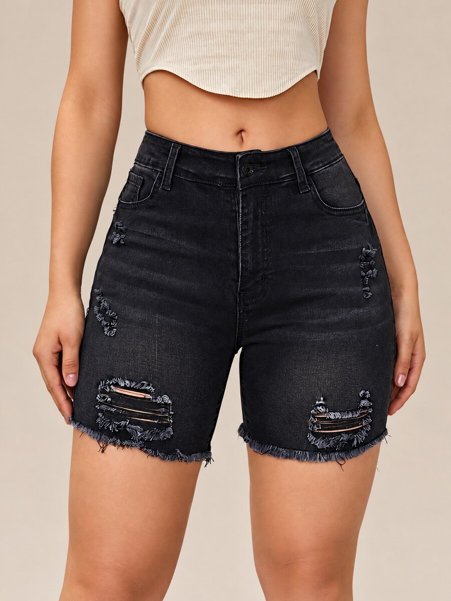 SHEIN EZwear Women Denim Shorts - Black - View 1