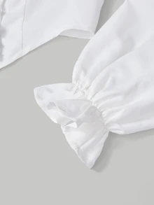 SHEIN MOD Blus Lengan Bergelombang dengan Hiasan Rumbai, Atasan Lengan Panjang - Putih - View 4