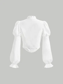 SHEIN MOD Blus Lengan Bergelombang dengan Hiasan Rumbai, Atasan Lengan Panjang - Putih - View 2