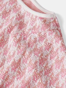 SHEIN MOD 1件女式千鸟格纹单排扣复古针织背心 - 粉色 - 查看 3