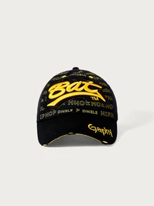 Glisma 1pc Outdoor Couple Hip Hop Baseball Cap, Sun Protection Snapback Hat With BAT, GAPHY, GRAPHY Embroidery, Fashionable Casual Contrast Color Design - Multicolor - View 9