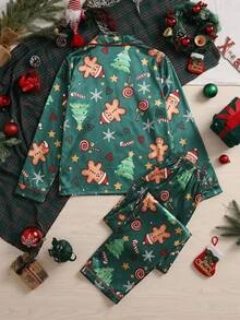 SHEIN Dragon Pattern Satin Men's Loungewear Set - Multicolor - View 3