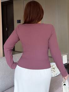 REIGN AVE Korean Style Contrast Lace Casual Versatile Long Sleeve T-Shirt For Girls - Dusty Pink - View 2