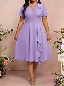 SHEIN Lady Light Blue Elegant Party Evening Formal Dresses For Spring Summer Autumn And Winter Wedding Concert With Sequins A-Line Plus-Size Floral Embroidery - Purple - View 10