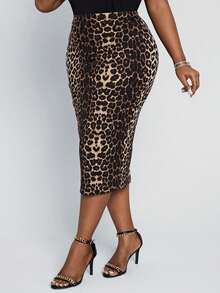 SHEIN Lady Plus Size Women's Elegant Leopard Print All-Match Slim Fit Pencil Skirt - Multicolor - View 6