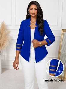 SHEIN Lady Royal Blue Plus Size Women Fashionable Elegant Casual Mesh Patchwork Blazer In Fall/Winter Spring Women - Royal Blue - View 1