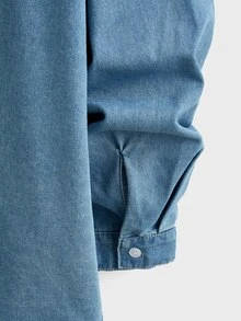 COMVAIL 大尺碼男士長袖單排扣口袋休閒街頭風牛仔夾克，度假、父親節禮物，大學校外穿搭，藍色，秋季 - 藍色 - 查看 5