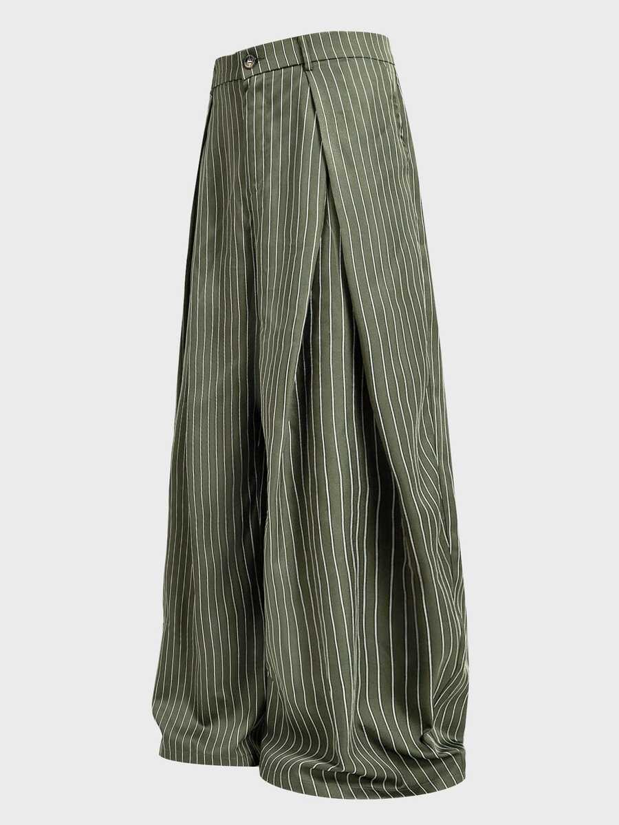 COMVAIL Men's Plus Size Casual Commute Striped Pants - Green - View 1