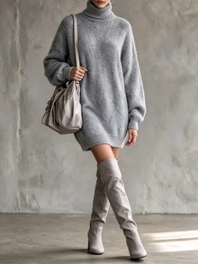 SHEIN Women's Autumn/Winter Minimalist Solid Color Sweater, Vintage Versatile Loose Fit Flattering Knit Top - Grey - View 4