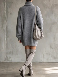 SHEIN Women's Autumn/Winter Minimalist Solid Color Sweater, Vintage Versatile Loose Fit Flattering Knit Top - Grey - View 2