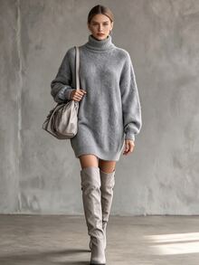 SHEIN Women's Autumn/Winter Minimalist Solid Color Sweater, Vintage Versatile Loose Fit Flattering Knit Top - Grey - View 1