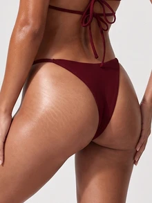 SHEIN Swim Women's Plain Bikini Bottom Triangle Swim Trunks, Minimalist & Fashionable For Summer Beach Vacation - Burgundy - View 2
