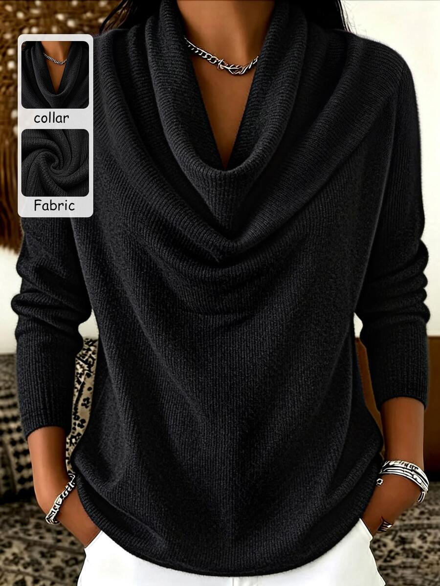 Trelyra Plus Size Women Solid Color Casual Versatile Daily Wear Top Fall - Black - View 1