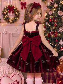 SHEIN Đầm ngọt ngào xếp ly không tay trang trí nơ cho bé gái - Nhiều màu - Xem 3
