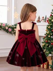 SHEIN Đầm ngọt ngào xếp ly không tay trang trí nơ cho bé gái - Nhiều màu - Xem 1