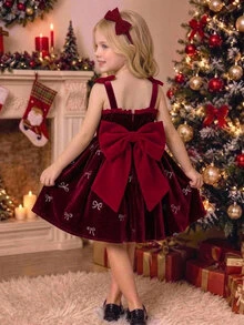 SHEIN Đầm ngọt ngào xếp ly không tay trang trí nơ cho bé gái - Nhiều màu - Xem 4