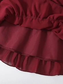 SHEIN 幼兒女嬰洋裝 可愛甜美優雅 酒紅色 短袖圓領 標準版型 荷葉邊分層蝴蝶結 公主芭蕾舞伶風 舒適女嬰女童裙 - 酒紅色 - 查看 8