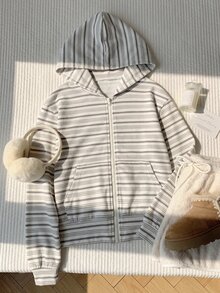 Elamini Women's Autumn/Winter Khaki Ribbed Knit Fleece Ribbed Fabric Slim Fit Open Front Zip-Up Sweatshirt, Vintage Casual Streetwear Preppy Daily Commute Sports Home Versatile - Multicolor - View 3