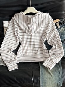 Elamini Women's Autumn/Winter Khaki Ribbed Knit Fleece Ribbed Fabric Slim Fit Open Front Zip-Up Sweatshirt, Vintage Casual Streetwear Preppy Daily Commute Sports Home Versatile - Multicolor - View 2