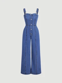 Sweetra Women's Casual 2000s Button Loose Denim Overalls,Fall/Winter,New Year Look Everyday Travel,Christmas Outfit For Women,Party Vacation - Blue - View 4