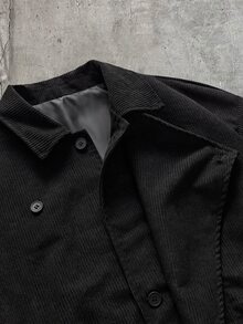 AXEPEAK Men's Woven Fashion Casual Loose Patchwork Open Front Jacket - Black - View 5