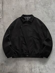 AXEPEAK Men's Woven Fashion Casual Loose Patchwork Open Front Jacket - Black - View 2