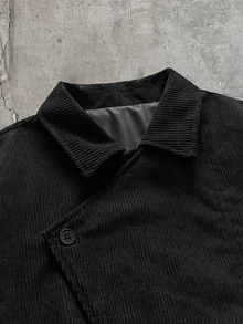 AXEPEAK Men's Woven Fashion Casual Loose Patchwork Open Front Jacket - Black - View 4
