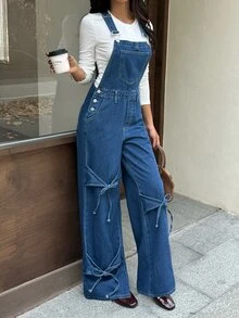 Rivivi جمبسوت جينز كاجوال للنساء مع جيوب للارتداء اليومي - الأزرق - مشاهدة 5