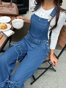 Rivivi جمبسوت جينز كاجوال للنساء مع جيوب للارتداء اليومي - الأزرق - مشاهدة 3