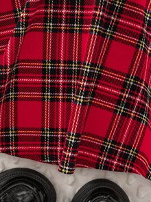 SHEIN 女童拼接格紋下擺圓領羊腿袖洋裝 - 彩色 - 查看 9