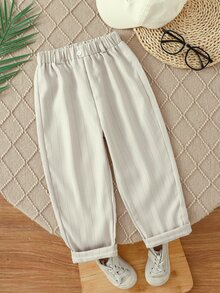 SHEIN Young Boy's Autumn Baby Blue Gentleman Casual Long Pants,Single Button Decor Elastic Waist Design,Versatile For Spring/Fall,Back-To-School,Daily Wear - Khaki - View 6