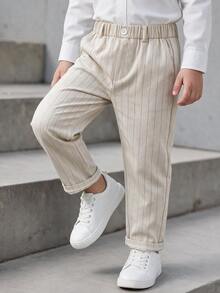 SHEIN Young Boy's Autumn Baby Blue Gentleman Casual Long Pants,Single Button Decor Elastic Waist Design,Versatile For Spring/Fall,Back-To-School,Daily Wear - Khaki - View 1
